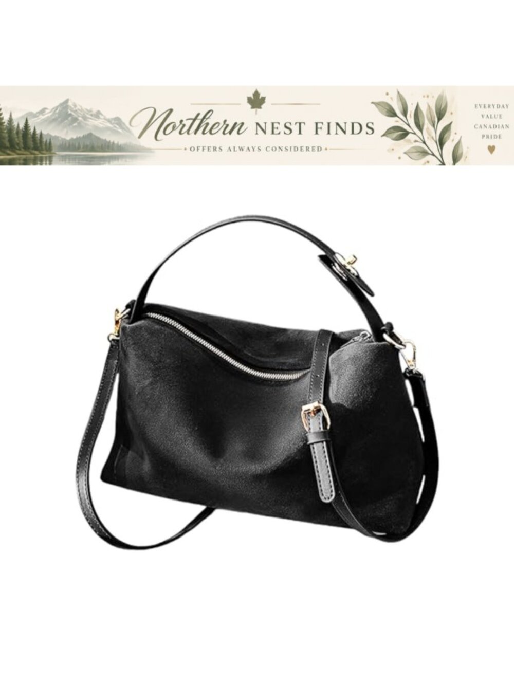 Faux Suede Slouchy Hobo Bag Adjustable Strap Crescent Crossbody